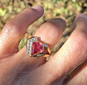 Retro 14K Gold Diamond Pink Tourmaline Ring - Boylerpf