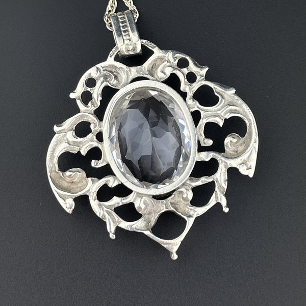 Vintage Arts and Crafts Style Silver Rock Crystal Pendant Necklace - Boylerpf