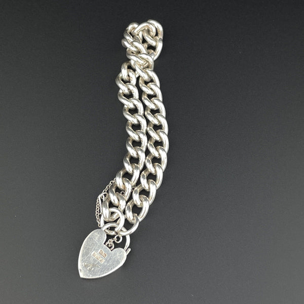 Antique Silver English Heart Padlock Curb Chain Bracelet - Boylerpf