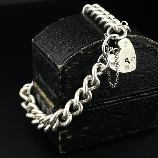 Vintage Silver Fancy Link Heart Padlock Charm Bracelet – Boylerpf