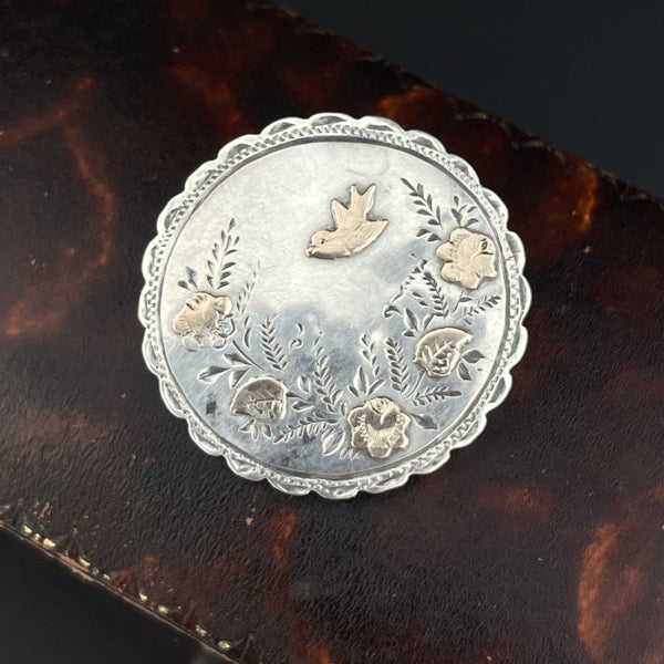 Antique Victorian Silver Rose Gold Bird Sweetheart Brooch - Boylerpf