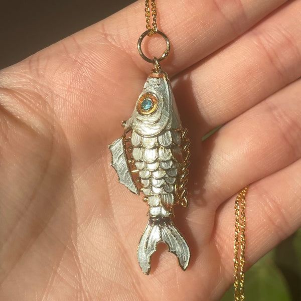 Sold at Auction: Sterling Silver Necklace Articulated Fish Pendant