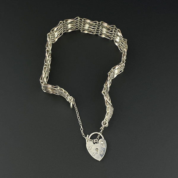 Antique Silver Heart Padlock Gate Link Bracelet - Boylerpf