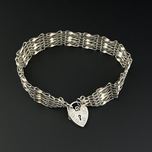 Antique Silver Heart Padlock Gate Link Bracelet - Boylerpf