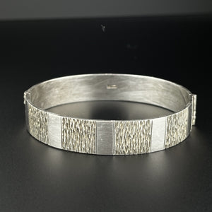 Vintage Silver Textured Carved Bangle Cuff Bracelet - Boylerpf