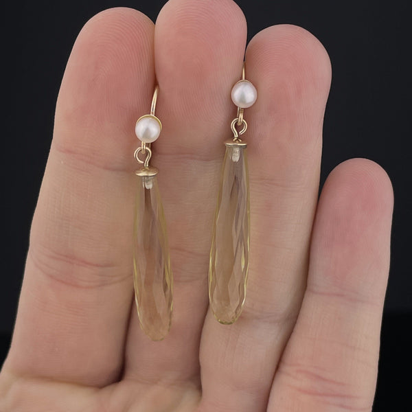 Antique Gold Art Deco Style Pearl Citrine Drop Earrings - Boylerpf