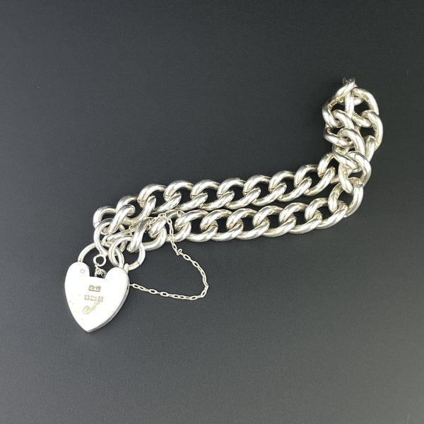 Antique Silver Heart Padlock Curb Chain Bracelet - Boylerpf