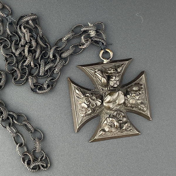 Antique Victorian Gutta Percha Pendant Horse Hair Chain Necklace - Boylerpf