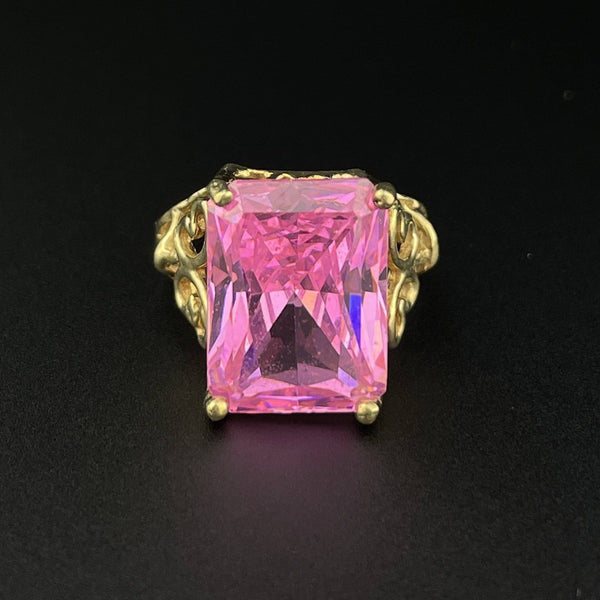 Vintage 10K Gold Simulated Pink Sapphire Step Cut Ring, Sz 7.5 - Boylerpf
