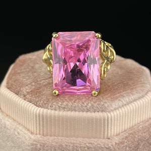 Vintage 10K Gold Simulated Pink Sapphire Step Cut Ring, Sz 7.5 - Boylerpf