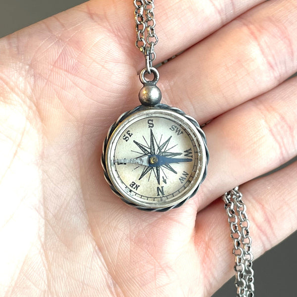 Sterling Silver Working Compass Fob Necklace - Boylerpf
