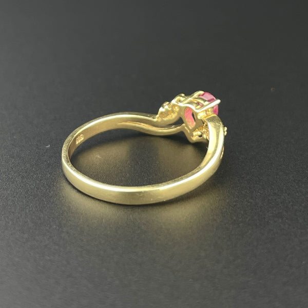 Vintage 14K Gold Diamond Ruby Pear Solitaire Ring, Sz 6.5 - Boylerpf