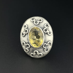 Vintage Pale Yellow Citrine Silver Statement Ring, Sz 7 - Boylerpf