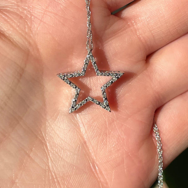 10K White Gold Diamond Star Slider Pendant Necklace - Boylerpf