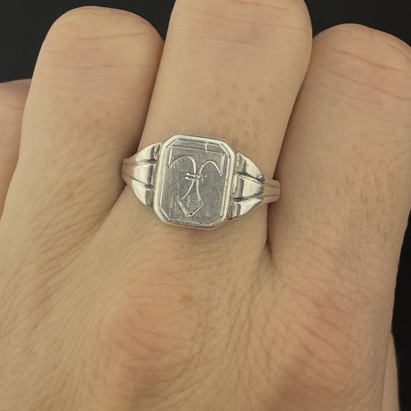 Vintage Silver Engraved Personalized Signet Ring, Sz 10 - Boylerpf