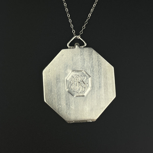 Antique Silver Octagon Locket Pendant Necklace - Boylerpf