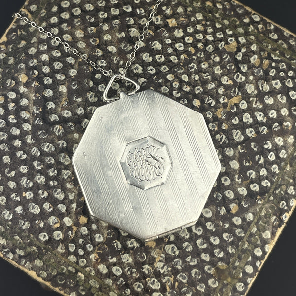 Antique Silver Octagon Locket Pendant Necklace - Boylerpf