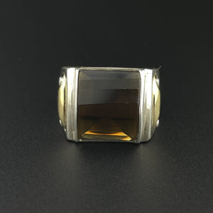 Vintage Silver 18K Gold Smoky Quartz Cocktail Ring, Sz 6 3/4 - Boylerpf