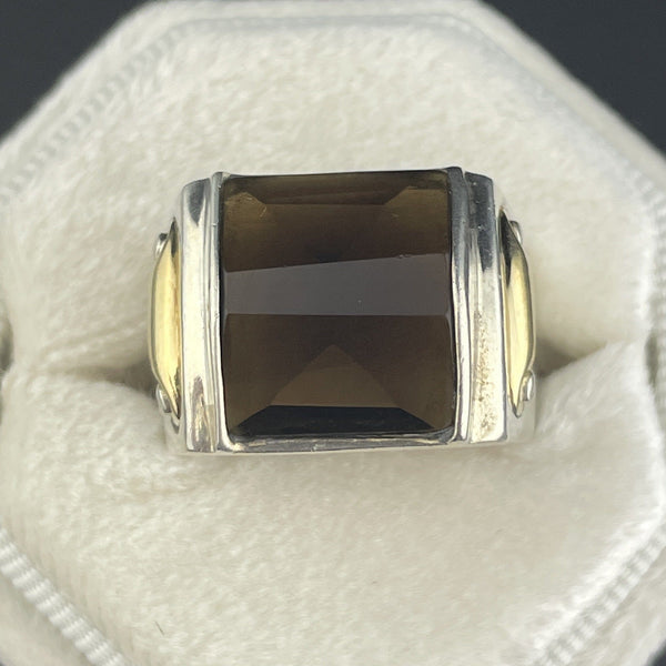 Vintage Silver 18K Gold Smoky Quartz Cocktail Ring, Sz 6 3/4 - Boylerpf