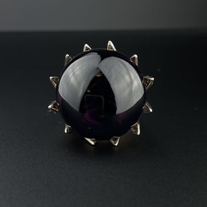 Vintage Silver Gold Vermeil Simulated Amethyst Cabochon Ring, Sz 9 - Boylerpf