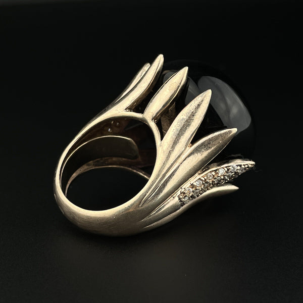 Vintage Silver Gold Vermeil Simulated Amethyst Cabochon Ring, Sz 9 - Boylerpf
