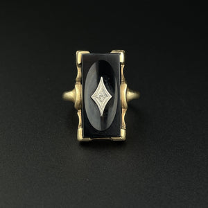 Vintage Art Deco Diamond Black Onyx Ring, Sz 5.5 - Boylerpf