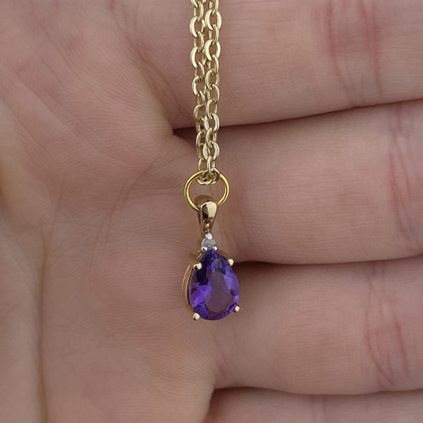 Vintage 14K Gold Diamond Amethyst Pendant Necklace - Boylerpf