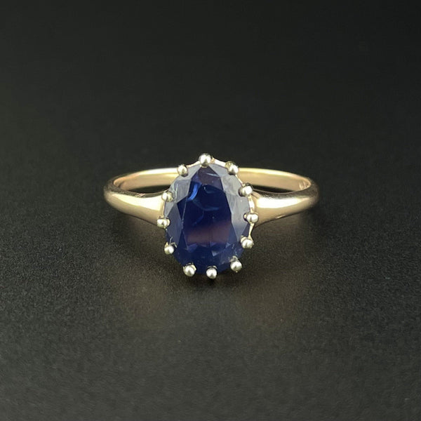 Vintage 10K Gold Oval Blue Sapphire Solitaire Ring, Sz 7 1/4 - Boylerpf