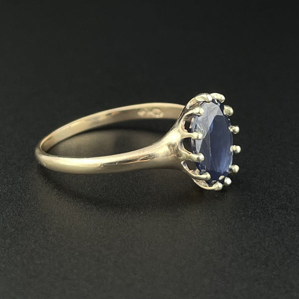 Vintage 10K Gold Oval Blue Sapphire Solitaire Ring, Sz 7 1/4 - Boylerpf