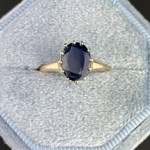 Vintage 10K Gold Oval Blue Sapphire Solitaire Ring, Sz 7 1/4 - Boylerpf