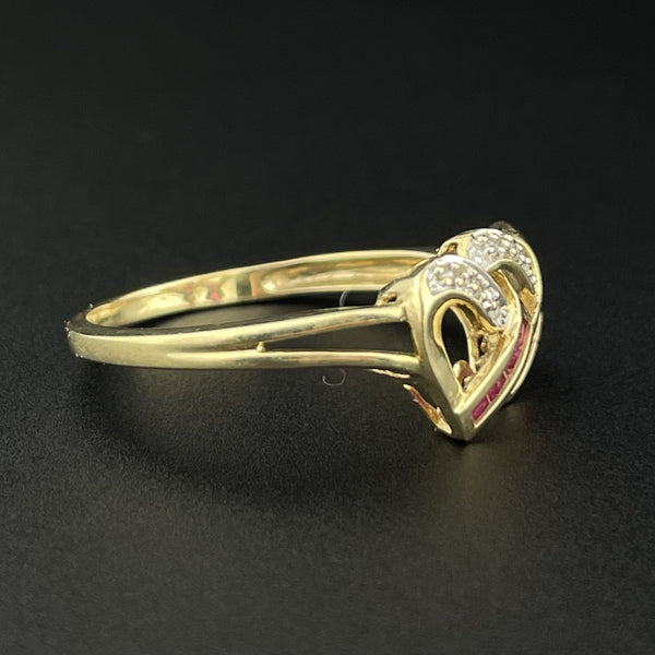 Vintage 10K Gold Channel Set Diamond Ruby Heart Ring, Sz 8 - Boylerpf