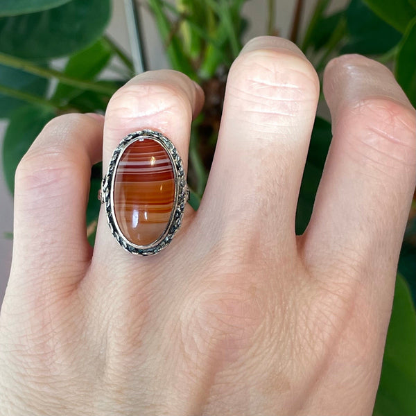 Silver Rope Carnelian Banded Agate Ring - Boylerpf