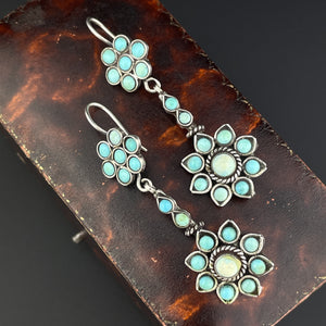 Vintage Sterling Silver Turquoise Flower Drop Earrings - Boylerpf