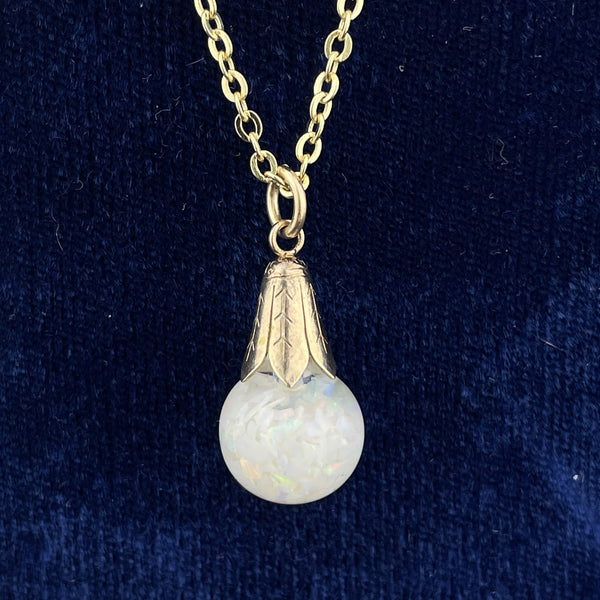 Vintage Silver Gold Vermeil Floating Opal Pendant Necklace - Boylerpf