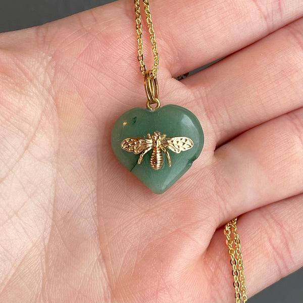 Vintage Bee Aventurine Heart Pendant Necklace - Boylerpf