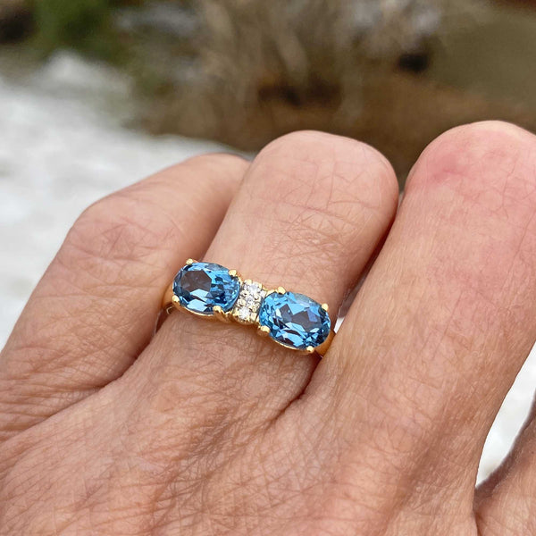 Cushion Cut Blue Topaz Diamond Ring in 14K Gold - Boylerpf