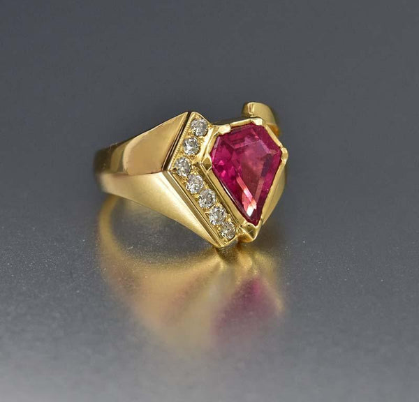 Retro 14K Gold Diamond Pink Tourmaline Ring - Boylerpf