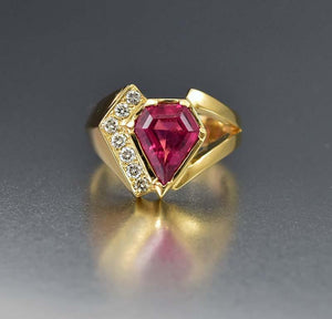 Retro 14K Gold Diamond Pink Tourmaline Ring - Boylerpf