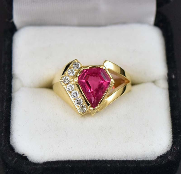 Retro 14K Gold Diamond Pink Tourmaline Ring - Boylerpf