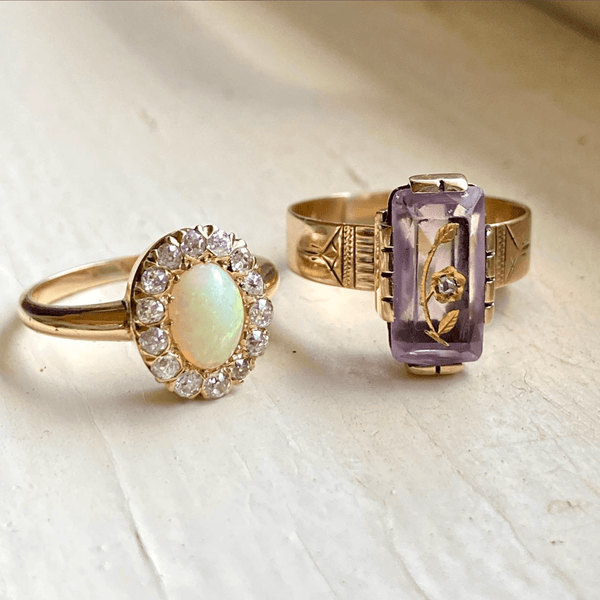Antique Mine Cut Diamond Halo Opal Ring - Boylerpf