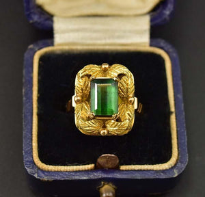Gold Leaf Emerald Cut Tourmaline Ring w Appraisal - Boylerpf