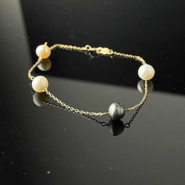 White Black Pearl 10K Gold Tin Cup Style Bracelet - Boylerpf