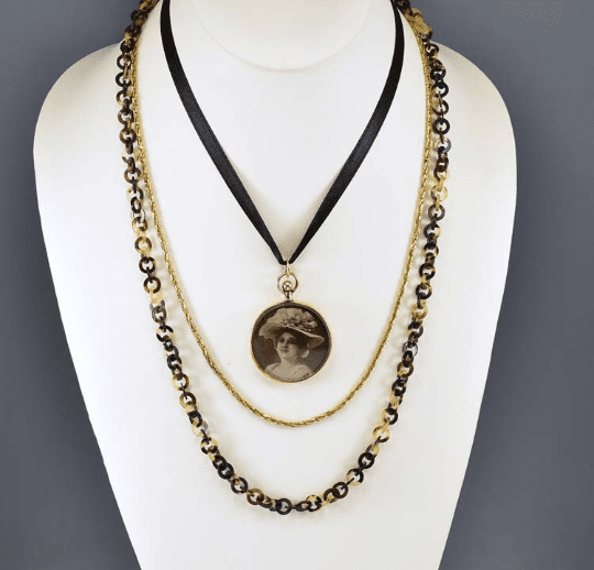 Long Antique Victorian Tortoise Shell Necklace - Boylerpf