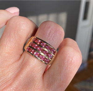 Pink Tourmaline Heavy 14K Gold Cigar Band Ring - Boylerpf