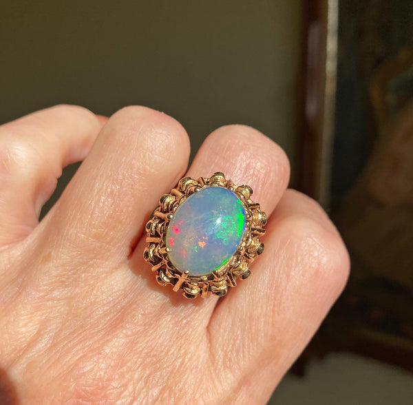Retro 14K Gold Cabochon Opal Ring, 1940s - Boylerpf