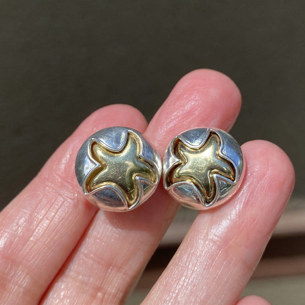 Vintage Gold Star Starfish Sterling Silver Earrings - Boylerpf