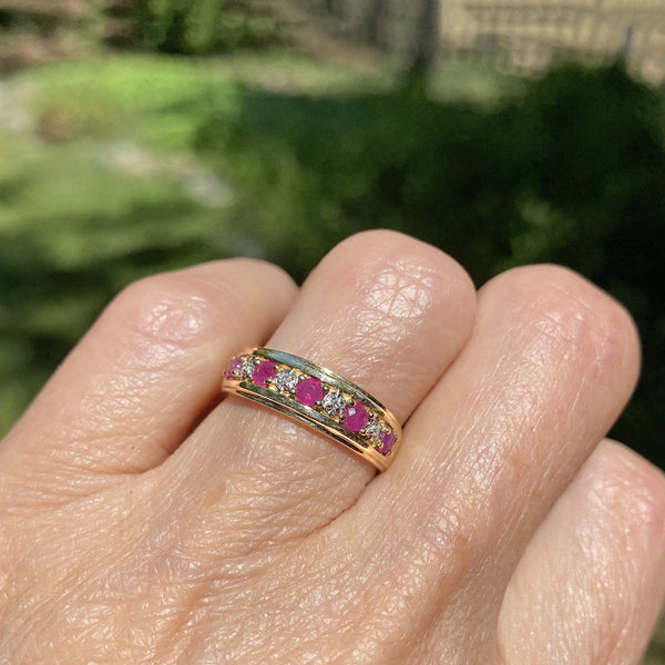 Ruby & Diamond Engagement Ring Wedding Band Sets Vintage Style 14K Black  Gold 0.87 Carat Certified HandMade