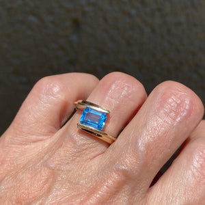 Estate Solid Gold Channel Set Blue Topaz Ring - Boylerpf