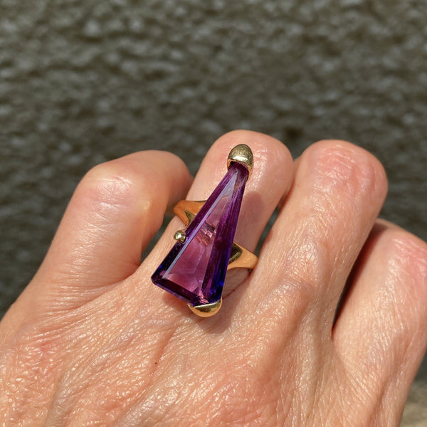 Unique 14K Gold Specialty Cut Purple Sapphire Ring - Boylerpf