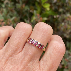 Gold Five Stone Half Eternity Rhodolite Garnet Ring - Boylerpf